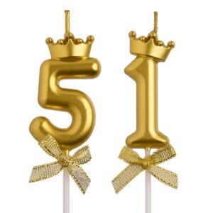 aoolada 51st birthday candles, gold 51 year old number birthday candles, happy birthday cake topper gifts party decorations for men women