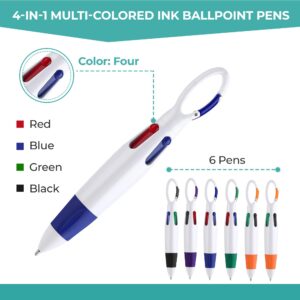 LUCS & JURS 2 Pcs Pen Light with 6 Multicolor Pen- Nurse Flashlight Pen with Pupil Gauge & 9 mm Ruler & Six 4 in 1 Multicolor Ballpoint Pen Pack- Carabiner Pens for Writing