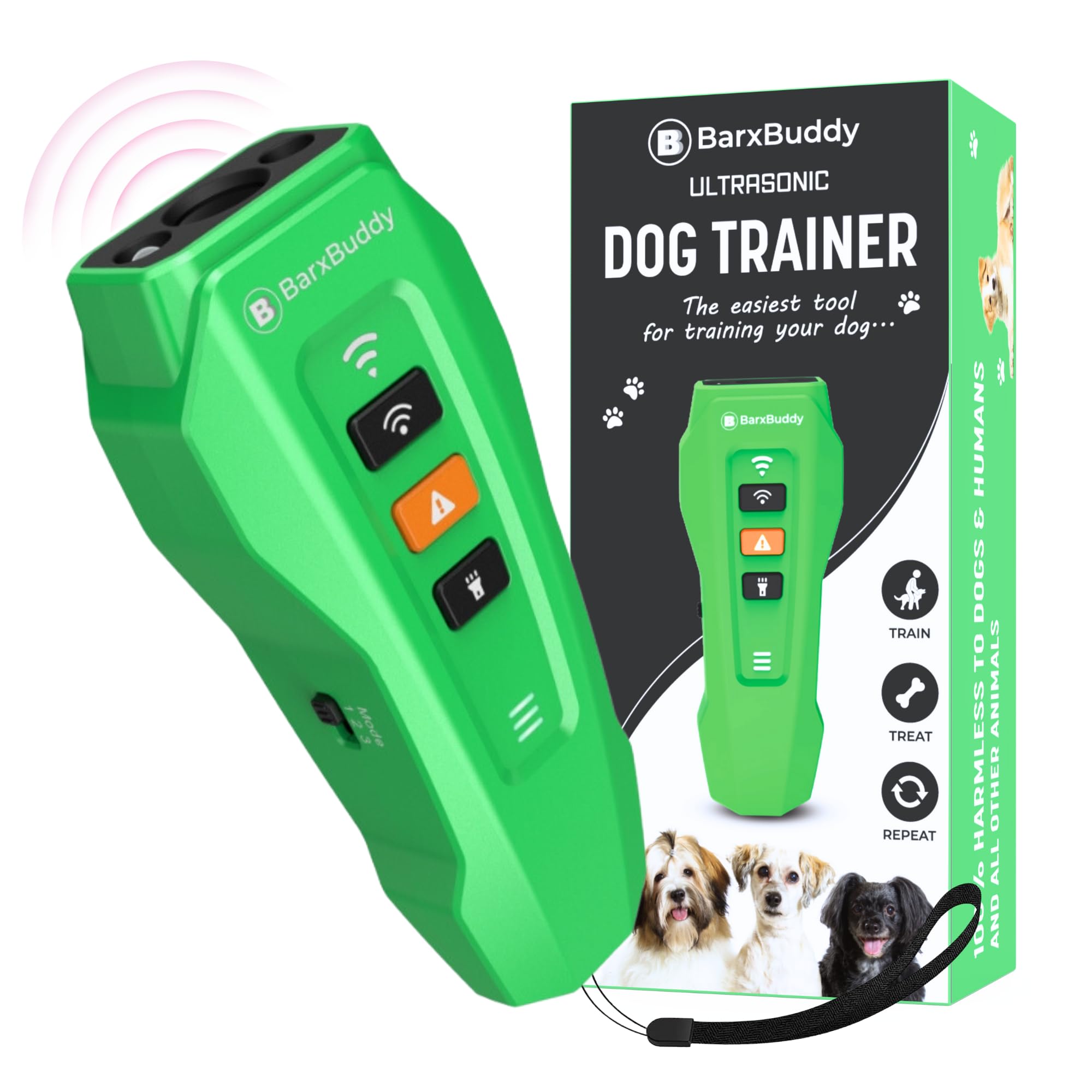 BarxBuddy 2nd Gen Dog Bark Deterrent Devices | Long Range Ultrasonic | Bark Collar Alternative | Dog Training Indoor/Outdoor | Rechargeable Anti Bark Device for Dogs