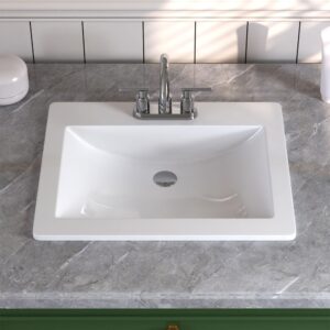 bathroom vessel sink, deervalley, 21”x18”rectangular drop-in sink for bathroom ceramic vessel sink white bathroom sink under counter modern art basin with overflow and three faucet holes, dv-1ds0122