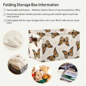 Monarch Butterflies Large Storage Basket Cube Storage Bin Canvas Fabric Organizer Handles Collapsible Decorative for Clothes Toys Bedroom