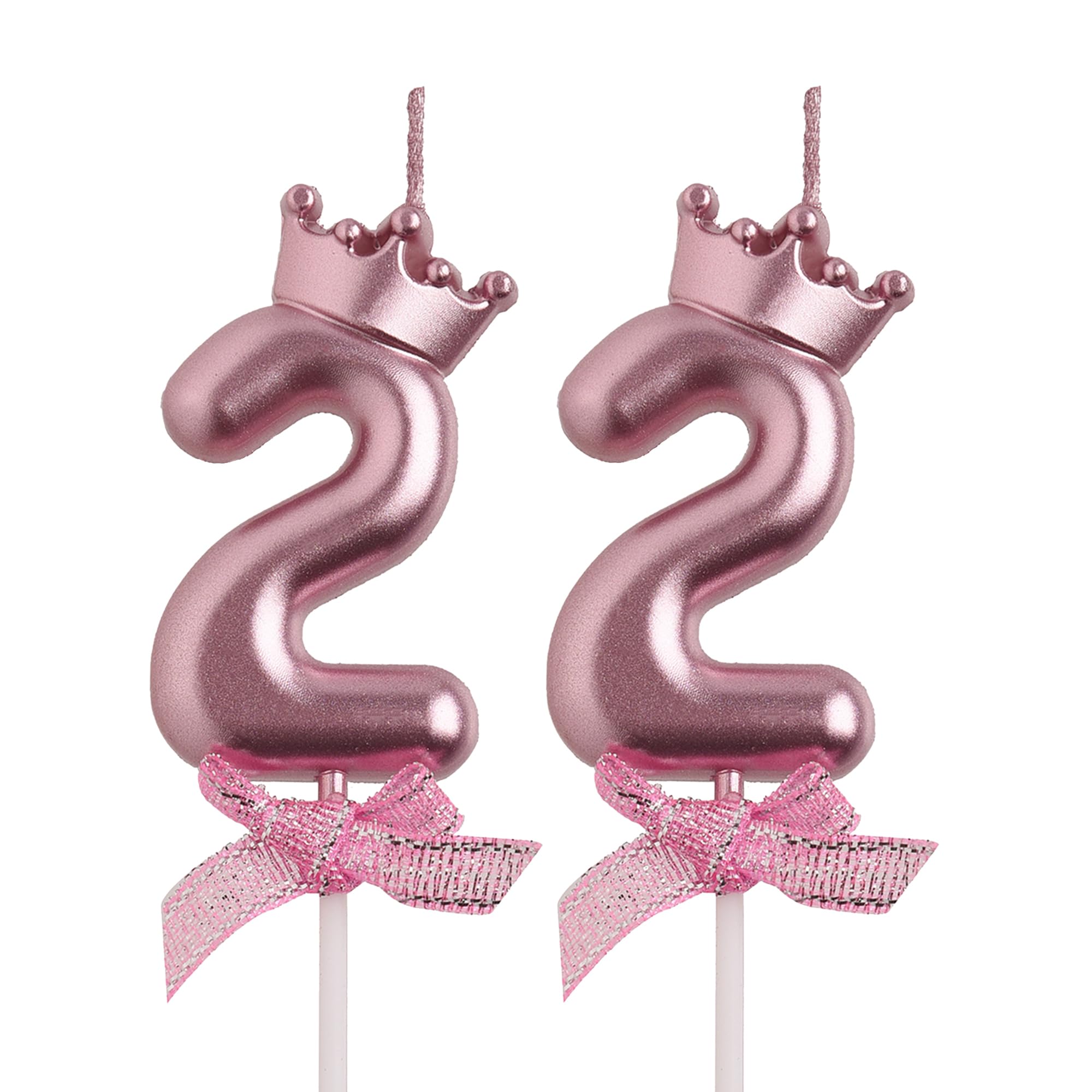 AOOLADA 22nd Birthday Candles, Rose Gold 22 Year Old Number Birthday Candles, Happy Birthday Party Decorations Cake Topper Gifts for Men Women