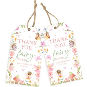 jollyboom 50pcs fairy thank you gift tags, fairy theme gift tags thank you for celebrating with us tags double-sided printing for girl birthday baby shower wedding bridal shower party