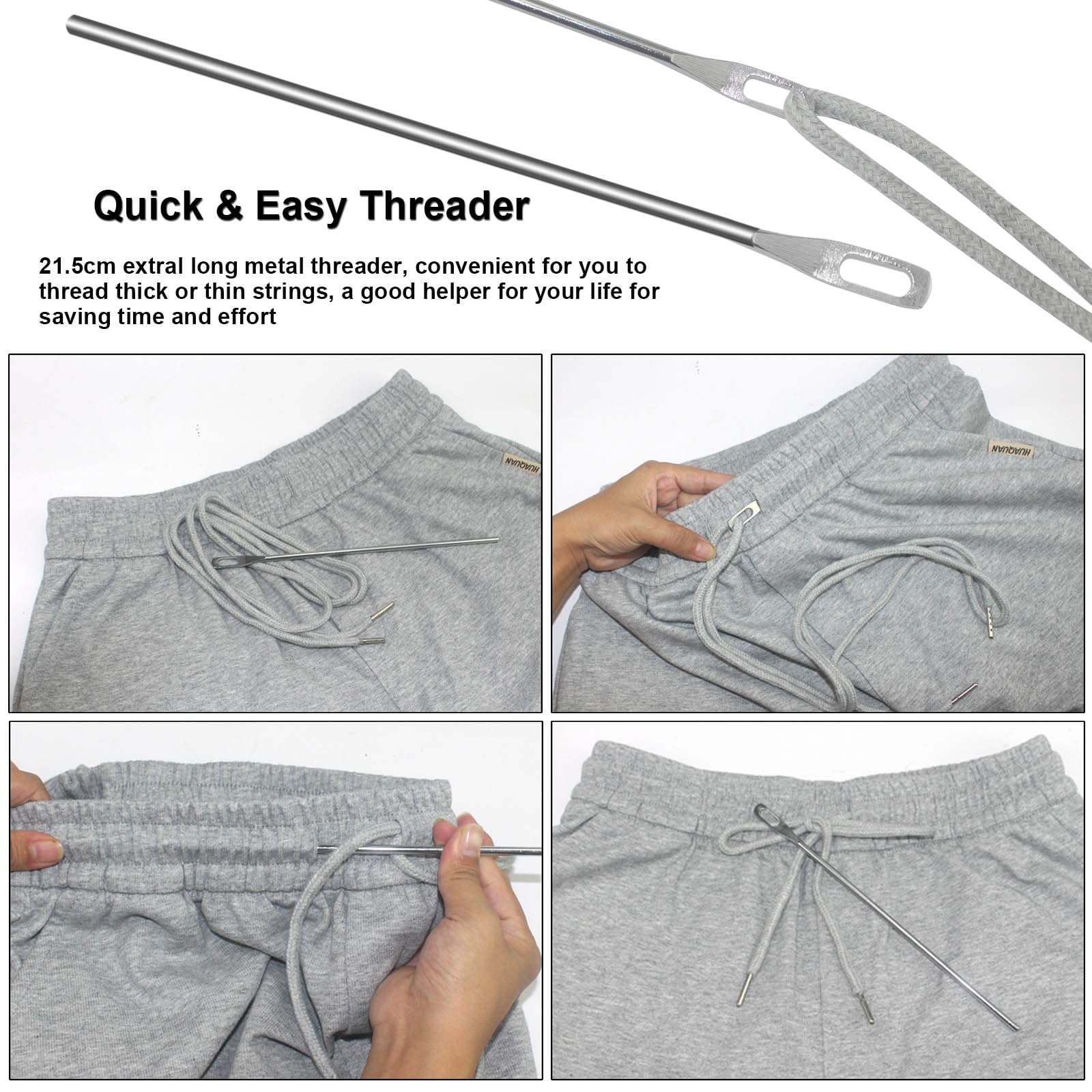 12 Pieces 66 Inches XL Lengthened Drawstring Cords Replacement Drawstrings with 4 Pieces Easy Threaders for Sweatpants Shorts Pants Jackets Coats