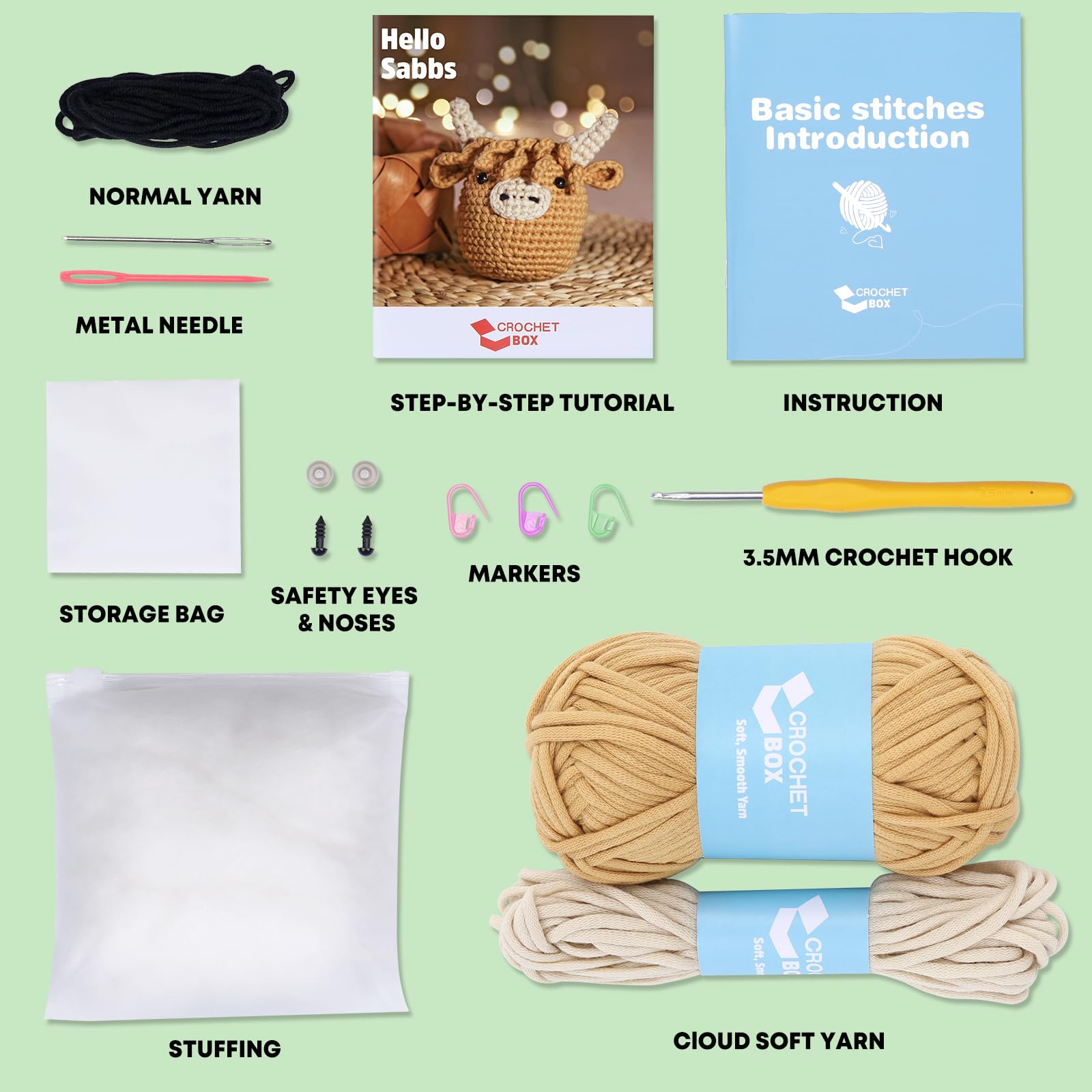 Crochet Kit for Beginners: Highland Cow Crochet Kit, Learn to Crochet, Include Easy Knitting Soft Yarn, Step-by-Step Video Tutorial, Hook, Holiday Birthday Gift for Adults and Kids(30%+ Yarn)