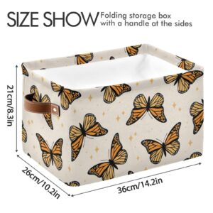 Monarch Butterflies Large Storage Basket Cube Storage Bin Canvas Fabric Organizer Handles Collapsible Decorative for Clothes Toys Bedroom