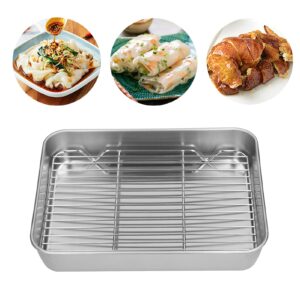 Small Roasting Pan with Flat Rack, Bakeware Nonstick Roaster Pan with Reversible Rack for Oven Baking, BBQ and Roasting(26.5 * 20.5 * 5CM)