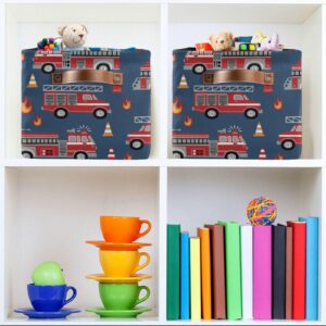 Fire Trucks Large Storage Basket Cube Storage Bin Canvas Fabric Organizer Handles Collapsible Decorative for Clothes Toys Bedroom