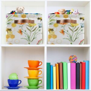 Wildflowers and Bees Large Storage Basket Cube Storage Bin Canvas Fabric Organizer Handles Collapsible Decorative for Clothes Toys Bedroom