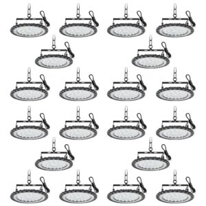 20 pack led high bay light 100w, ufo industrial led lights 10000lm 6500k led shop lights with us plug 3' cable bay lights, ip66 warehouse area light bay lighting for shop garage warehouse workshop