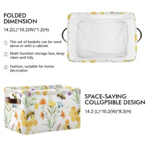 Wildflowers and Bees Large Storage Basket Cube Storage Bin Canvas Fabric Organizer Handles Collapsible Decorative for Clothes Toys Bedroom