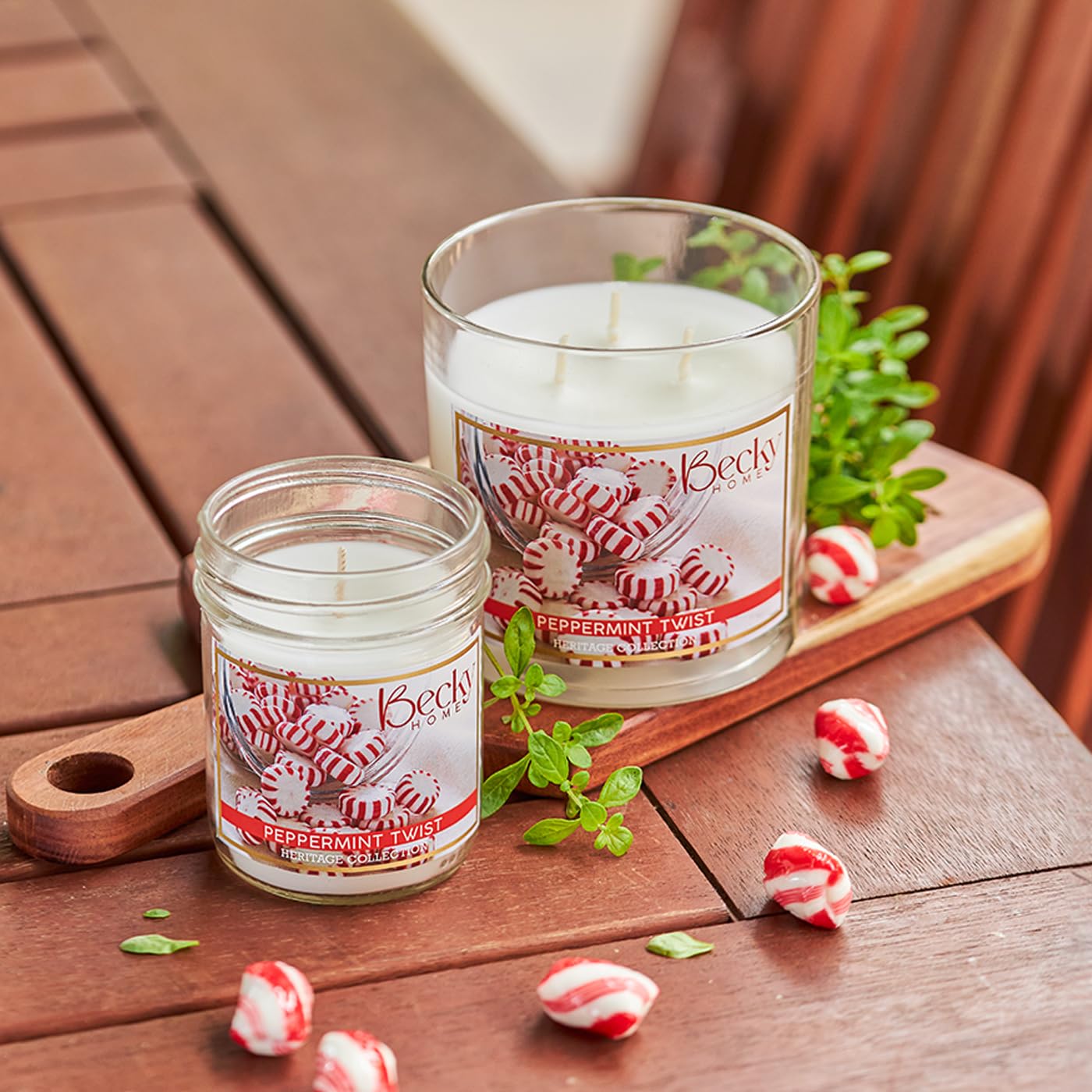 Peppermint Twist Scented Candle in Clear Mason Jar | Candles for Home | 8oz Rustic Home Decor Novelty Candle | 40 Hour Burn Time Candle