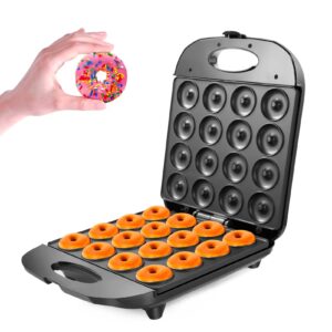 mini donut maker, 16 holes small doughnuts maker machine, mini pancake maker for kid-friendly breakfast, snacks, desserts & more with non-stick surface, double-sided heating