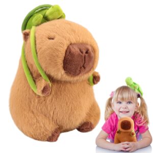 emoin capybara plush toys kawaii capybara plushies with turtle backpack soft brown capybara stuffed animals capybara gifts doll pillow for baby boys girls toys - 9inch