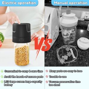 Electric Mason Jar Vacuum Sealer - 85kPa Strong Suction Vacuum Sealing Machine with Regular and Wide Mouth Mason Jar Lids - Silent Rechargeable Portable Vacuum Sealer for Food Storage or Fermentation