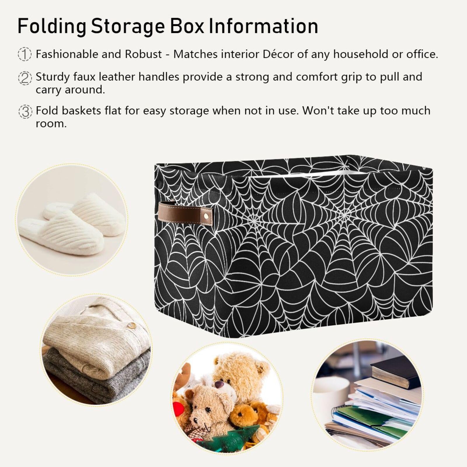 Halloween Spiderweb Large Storage Basket Cube Storage Bin Canvas Fabric Organizer Handles Collapsible Decorative for Clothes Toys Bedroom