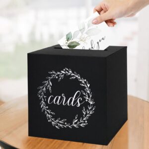 QIKSION Black Gift Card Box with Silver Foil Design, Cards Receiving Box for Birthdays Party, Bridal & Baby Showers, Wedding Receptions, Graduations, Retirements, Anniversaries