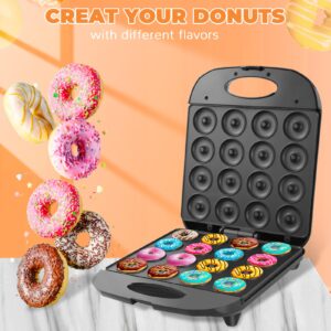 Mini Donut Maker, 16 Holes Small Doughnuts Maker Machine, Mini Pancake Maker for Kid-Friendly Breakfast, Snacks, Desserts & More with Non-stick Surface, Double-sided Heating