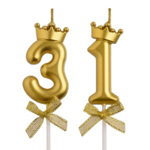 aoolada 31st birthday candles, gold 31 year old number birthday candles, happy birthday cake topper gifts party decorations for men women