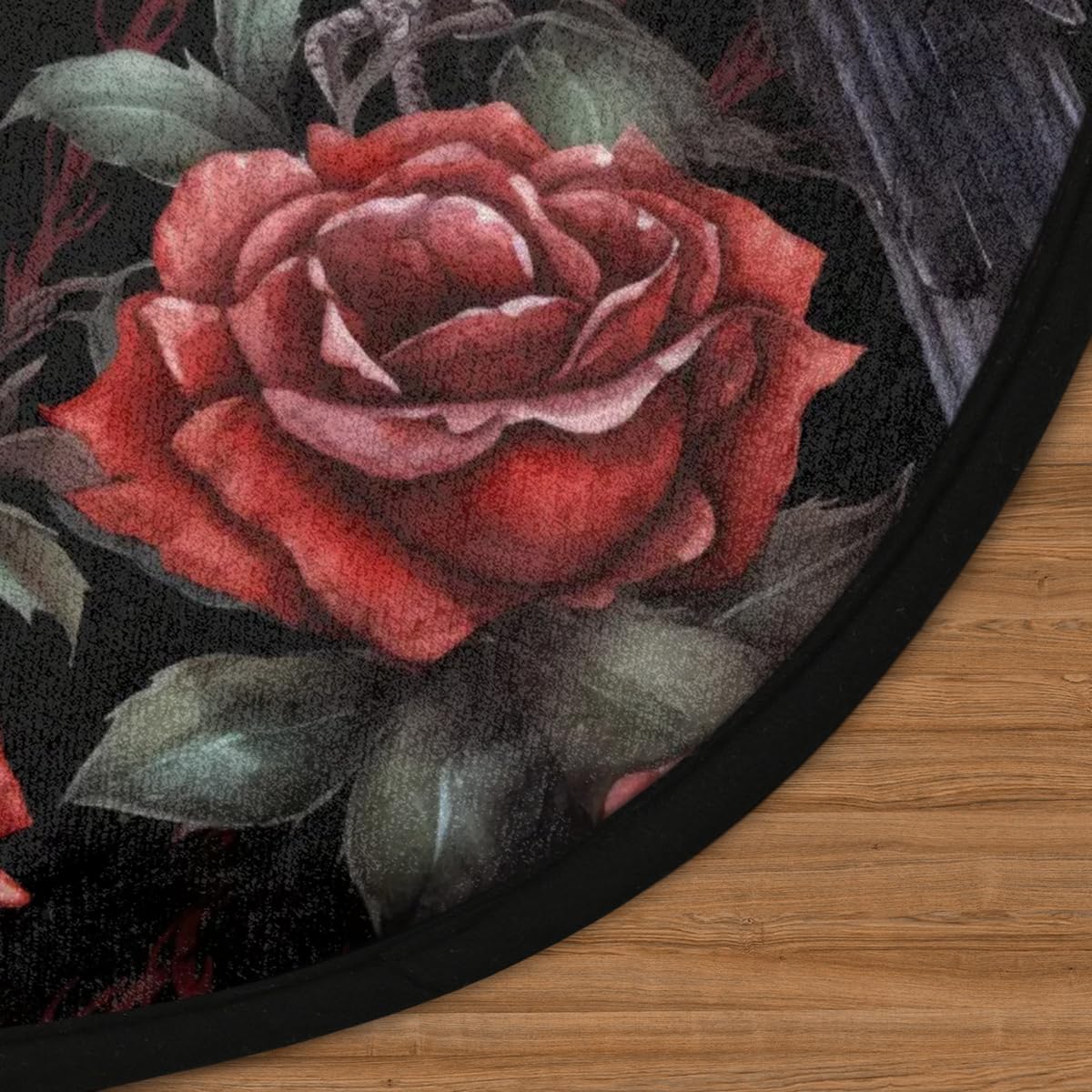 Modern Round Rugs 3 Feet Halloween Red Roses Crows Area Rug for Living Room with Non Slip Backing Soft Kids Play Mat Carpet for Bedroom Patio Rugs