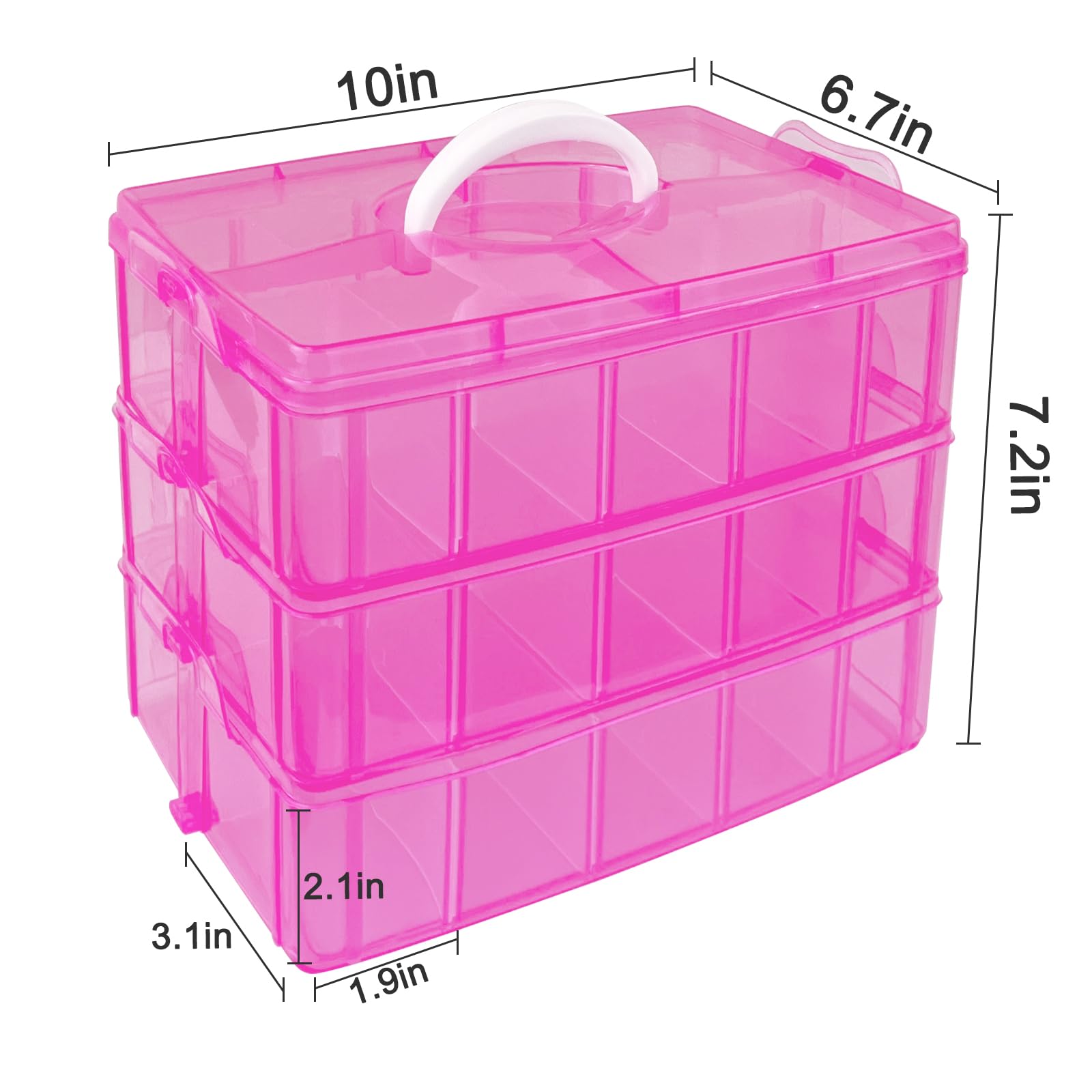 Egaageoi 3-Tier Stackable Hair Supplies Organizer - 30 Adjustable Compartments Bead Organizers and Storage with Handle for Arts, Crafts Storage, Hair Accessories, Washi Tapes