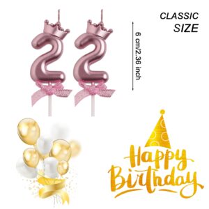 AOOLADA 22nd Birthday Candles, Rose Gold 22 Year Old Number Birthday Candles, Happy Birthday Party Decorations Cake Topper Gifts for Men Women