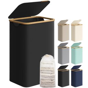 songmics laundry hamper with lid, large laundry basket, 23.8 gallons (90l), removable mesh liner, bamboo handles, collapsible, 16.5 x 12.6 x 27.8 inches, ink black ulcb509b01