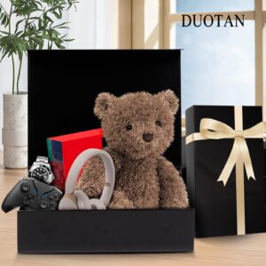 DUOTAN Large Gift Box with Lid, 13.5 x 10 x 3.5 Inch Black Magnetic Gift Box for Presents with Card, Ribbon, Filler, Collapsible Boxes of Paper for Birthday, Wedding, Christmas (Glossy)