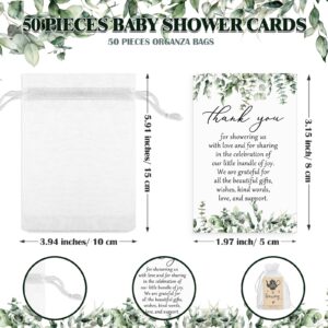 Chivertion 50 Sets Tea Party Baby Shower Decorations Include 50 a Baby Is Brewing Tea Bags 50 Thank You Cards and Organza Bags Baby Shower Favor Thank You Gifts for Guests, No Tea(Eucalyptus Leaf)