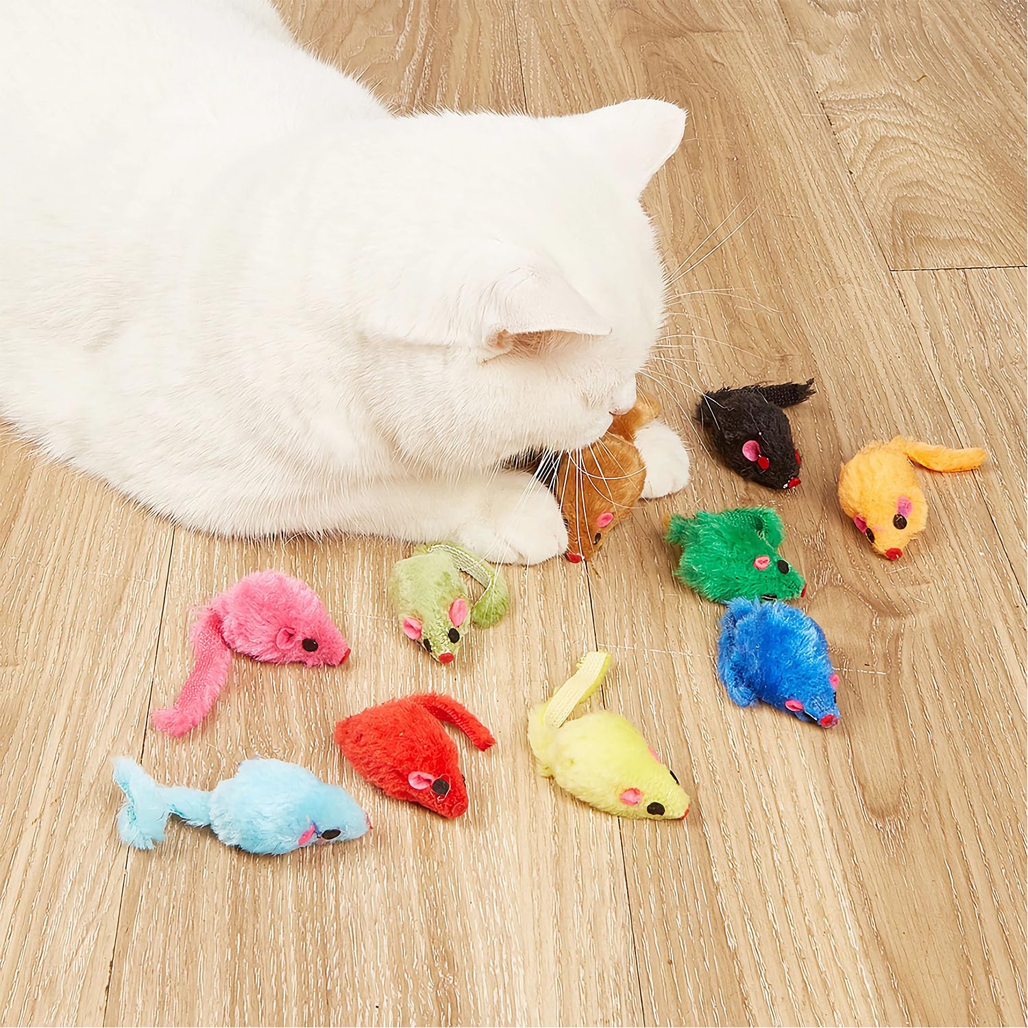 Maiguangta 12PCS Cat Mouse Toys,Faux Fur Cat Mice Toys with Plastic Body, Interactive Catnip Toys for Indoor Cats,Perfect for Kittens, Cats, and Puppies!…