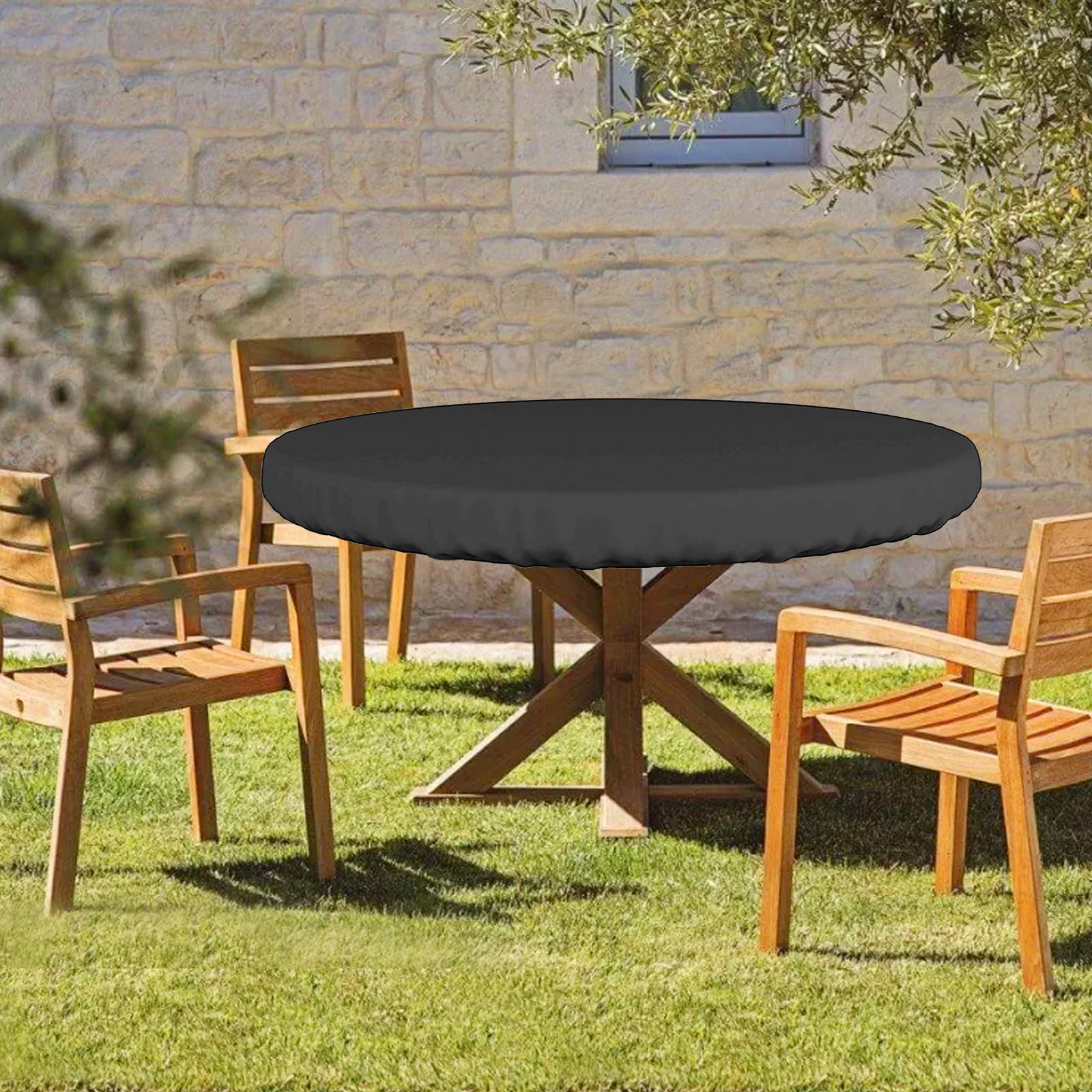 ZUDKSUY Patio Furniture Covers 48 x 4 600D Outdoor Garden Round Table Top Cover Fits Round Patio Furniture Up to 46" - 48" in Diameter Black Patio Round Table Cover