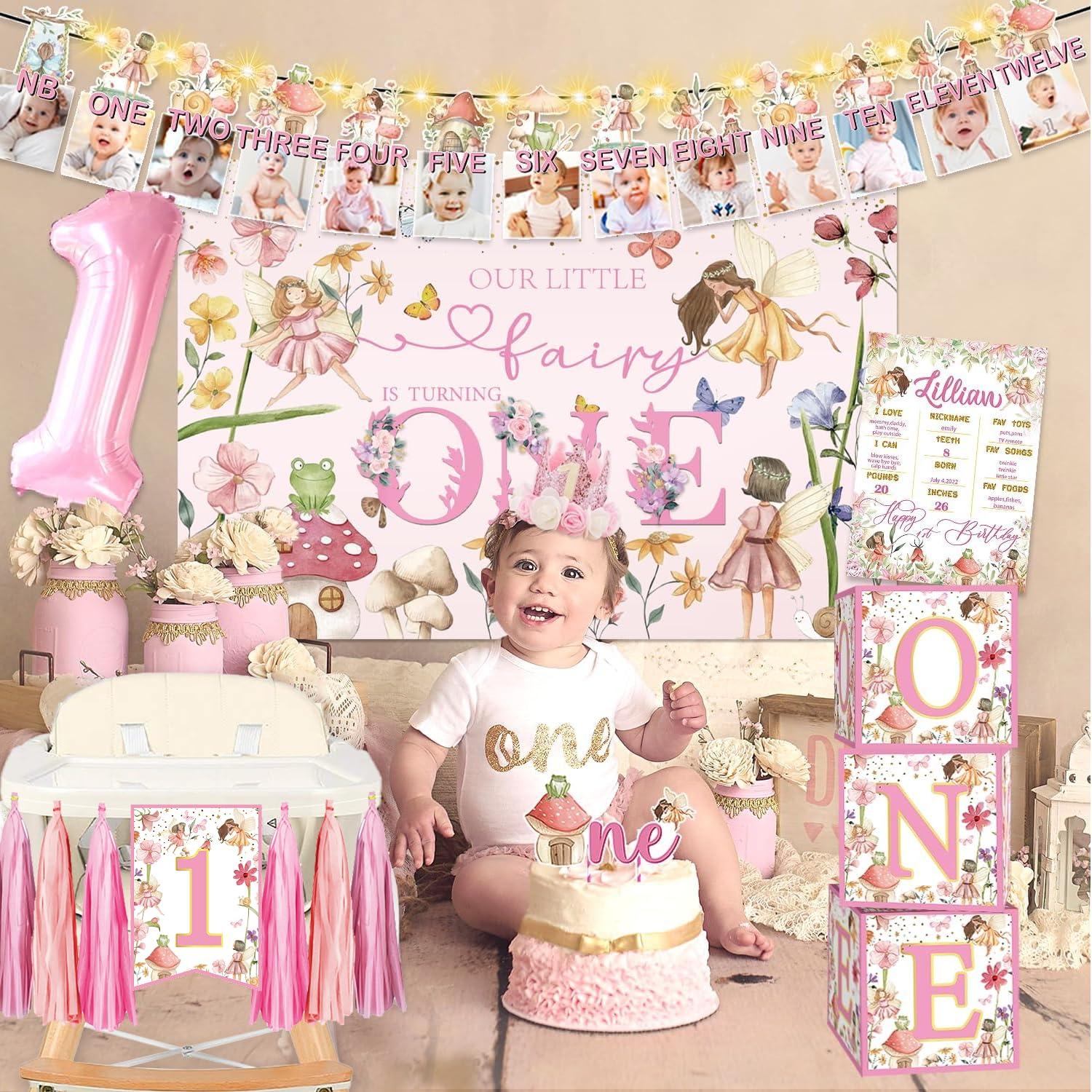 Yingoto 120pcs My Fairy First Birthday Decorations Set, Fairy Themed Party Decorations, Fairy Party Supplies for Girls Baby shower, First One Year Old Birthday Decorations Girls