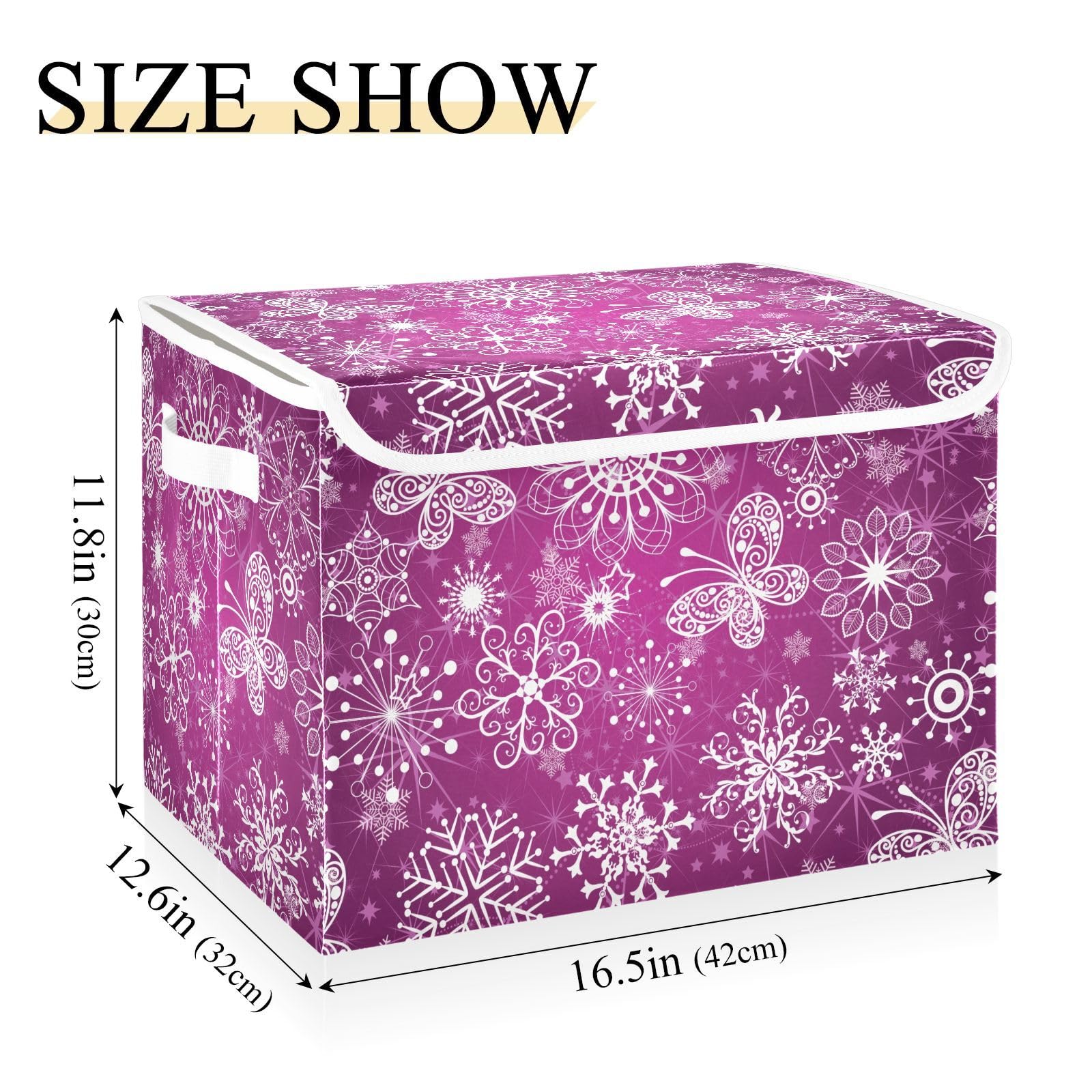 DALAWU Containers Baskets with Lids Christmas Purple Snowflake Fabric Foldable Storage Bins Organizer with Lid Collapsible Storage Boxes for Home Bedroom Closet Office