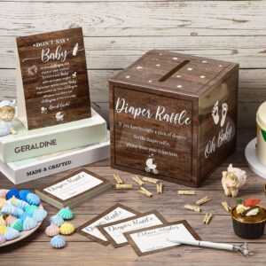 Funrous Diaper Raffle Tickets with Diaper Raffle Card Box Baby Shower Game Supplies Don't Say Baby Sign Mini Clothespins Baby Shower Game Decor for Baby Shower Gender Reveal Party Favors(Wood Grain)