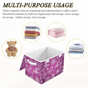 DALAWU Containers Baskets with Lids Christmas Purple Snowflake Fabric Foldable Storage Bins Organizer with Lid Collapsible Storage Boxes for Home Bedroom Closet Office