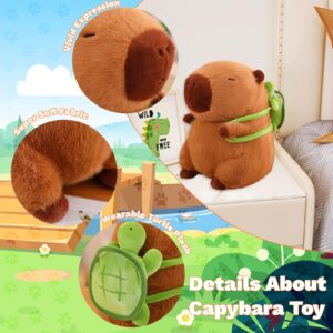 Emoin Capybara Plush Toys Kawaii Capybara Plushies with Turtle Backpack Soft Brown Capybara Stuffed Animals Capybara Gifts Doll Pillow for Baby Boys Girls Toys - 9Inch