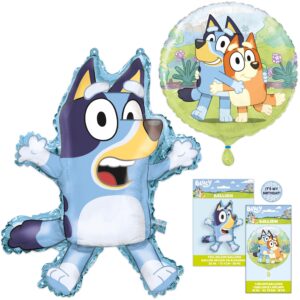 bluey birthday party supplies & decorations | large 28" foil bluey balloon & 18" round foil balloon | sticker