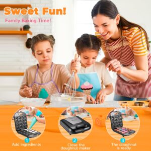 Mini Donut Maker, 16 Holes Small Doughnuts Maker Machine, Mini Pancake Maker for Kid-Friendly Breakfast, Snacks, Desserts & More with Non-stick Surface, Double-sided Heating