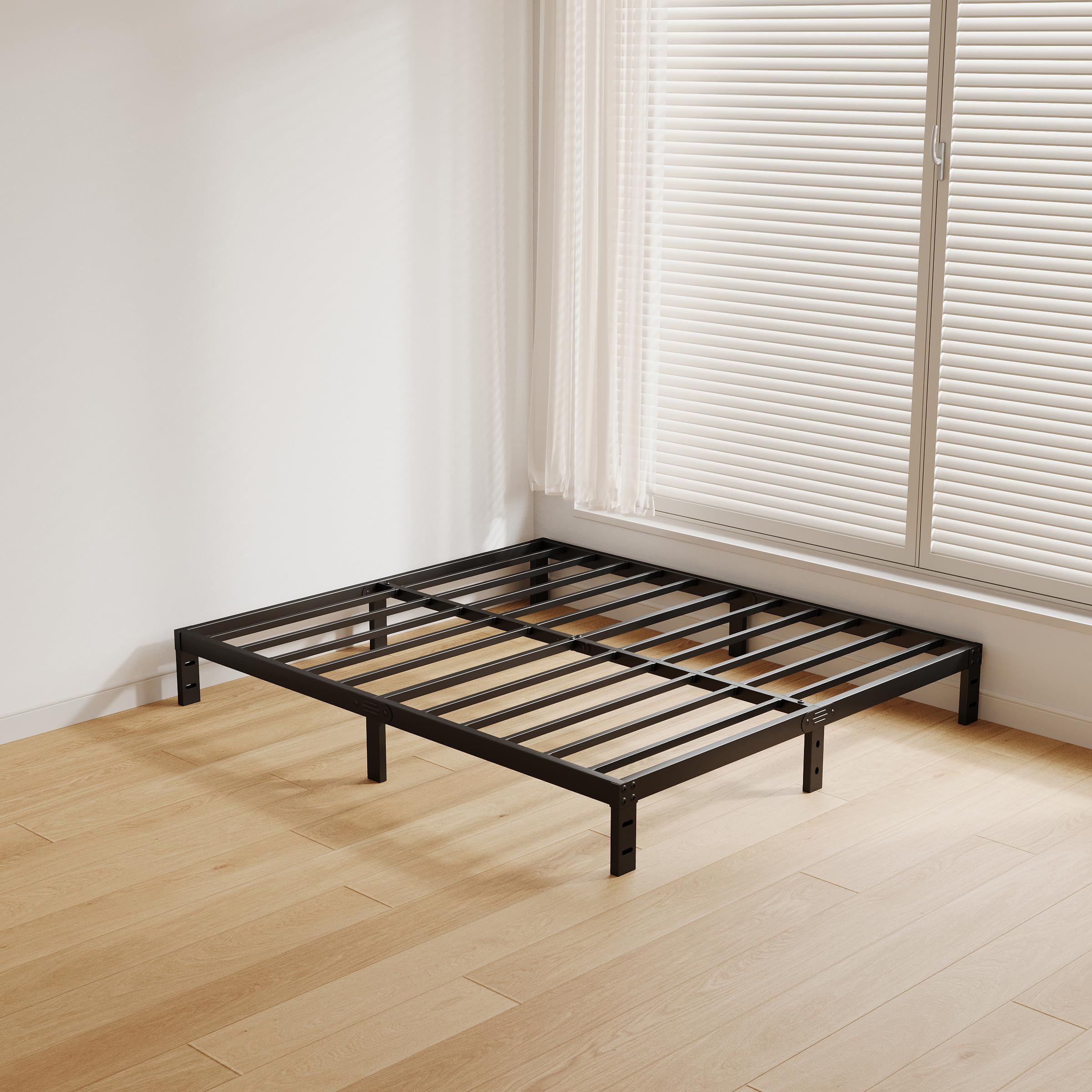 AMOBRO Low Profile Bed Frame - Heavy Duty Metal Queen Bed Frame in Matte Black, 7-Inch Heavy Duty Platform with Steel Slats, Easy Assembly, Noise-Free, Non-Slip, No Box Spring Needed