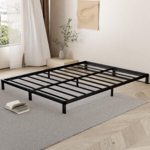 AMOBRO Low Profile Bed Frame - Heavy Duty Metal Queen Bed Frame in Matte Black, 7-Inch Heavy Duty Platform with Steel Slats, Easy Assembly, Noise-Free, Non-Slip, No Box Spring Needed