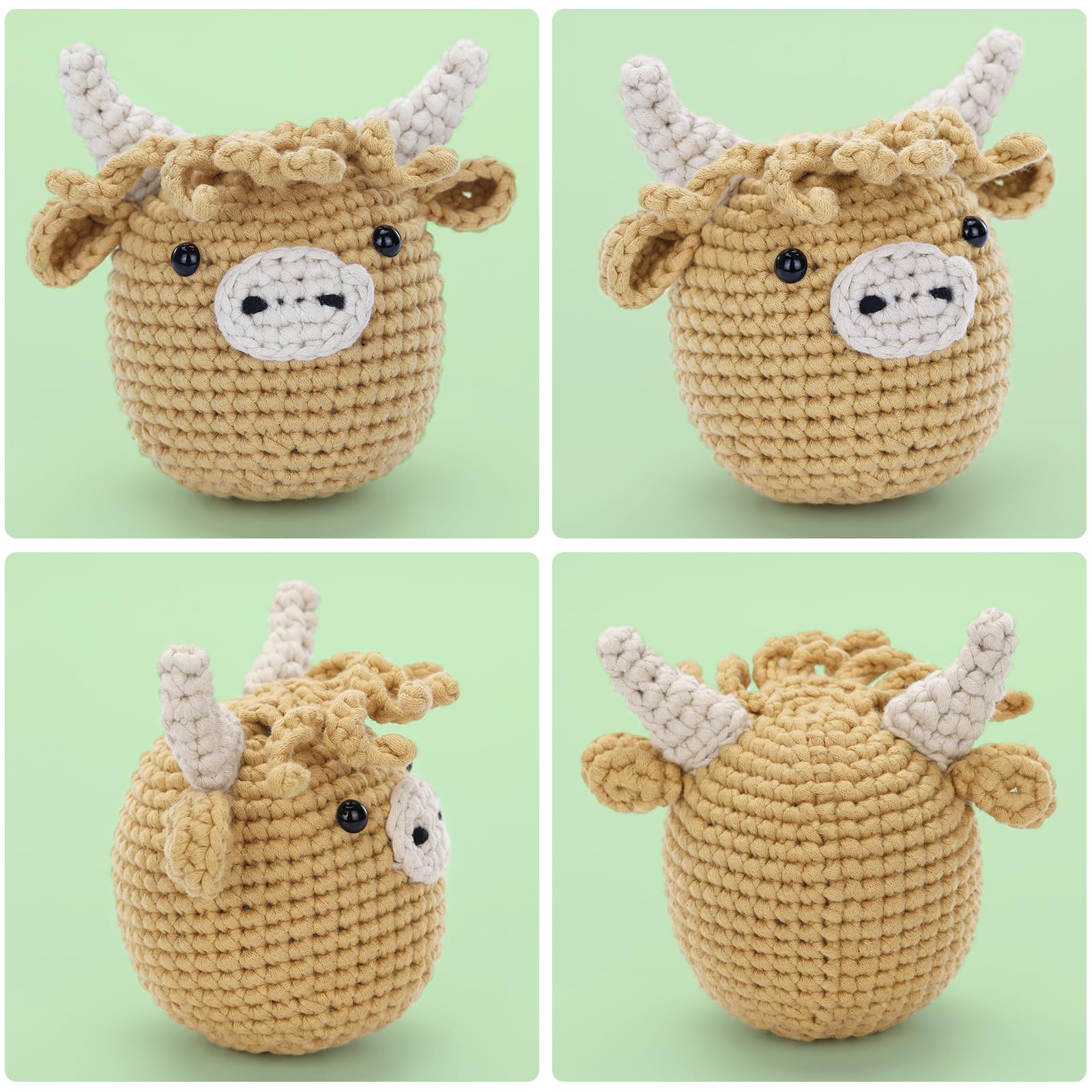 Crochet Kit for Beginners: Highland Cow Crochet Kit, Learn to Crochet, Include Easy Knitting Soft Yarn, Step-by-Step Video Tutorial, Hook, Holiday Birthday Gift for Adults and Kids(30%+ Yarn)