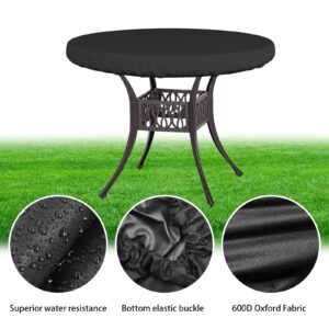 ZUDKSUY Patio Furniture Covers 48 x 4 600D Outdoor Garden Round Table Top Cover Fits Round Patio Furniture Up to 46" - 48" in Diameter Black Patio Round Table Cover