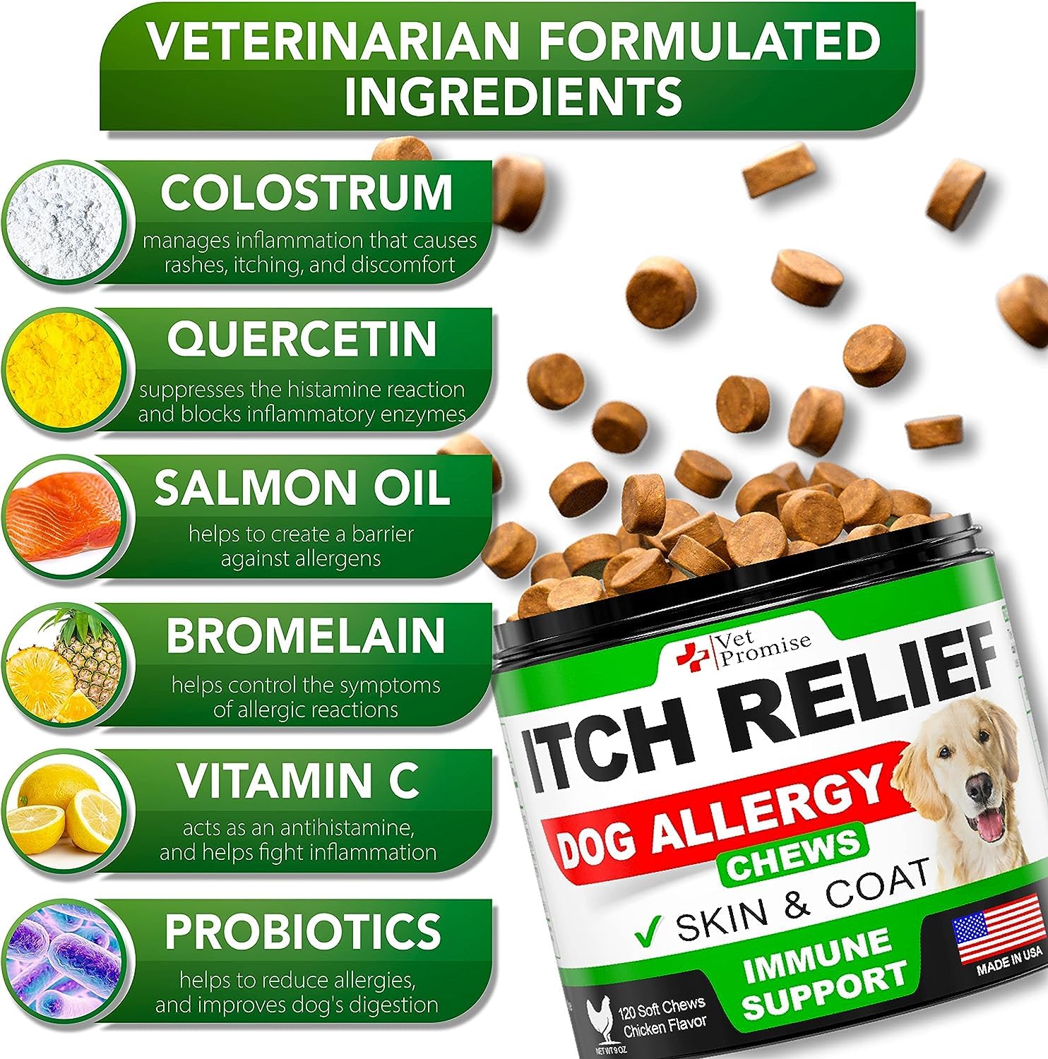 (2 Pack) Dog Allergy Chews - Itch Relief for Dogs - Dog Allergy Relief - Anti Itch for Dogs - Dog Itchy Skin - Dog Allergy Support - Immune Health Supplement - Made in USA - 240 Treats