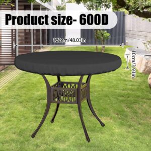 ZUDKSUY Patio Furniture Covers 48 x 4 600D Outdoor Garden Round Table Top Cover Fits Round Patio Furniture Up to 46" - 48" in Diameter Black Patio Round Table Cover