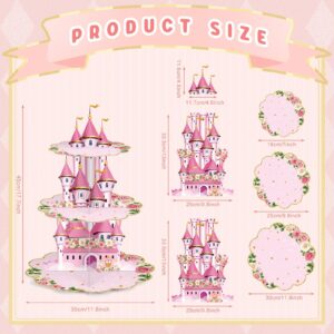 Zopeal 3 Tier Princess Birthday Cupcake Stand Party Decorations Floral Princess Cupcake Holder Pink Castle Crown Carriage Dessert Tower for Girls Birthday Princess Theme Baby Shower Party Supplies