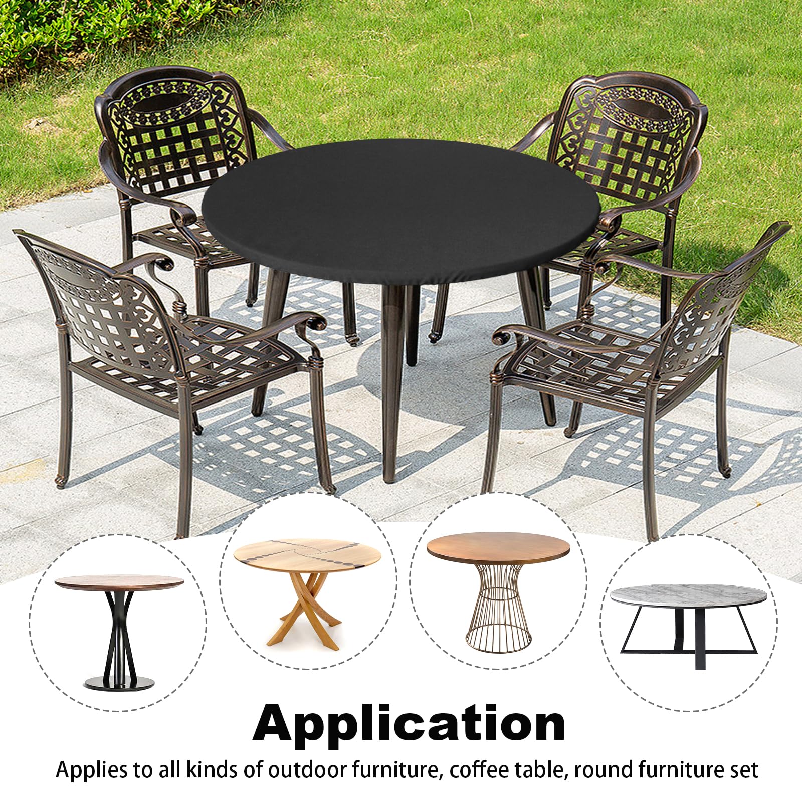 ZUDKSUY Patio Furniture Covers 48 x 4 600D Outdoor Garden Round Table Top Cover Fits Round Patio Furniture Up to 46" - 48" in Diameter Black Patio Round Table Cover