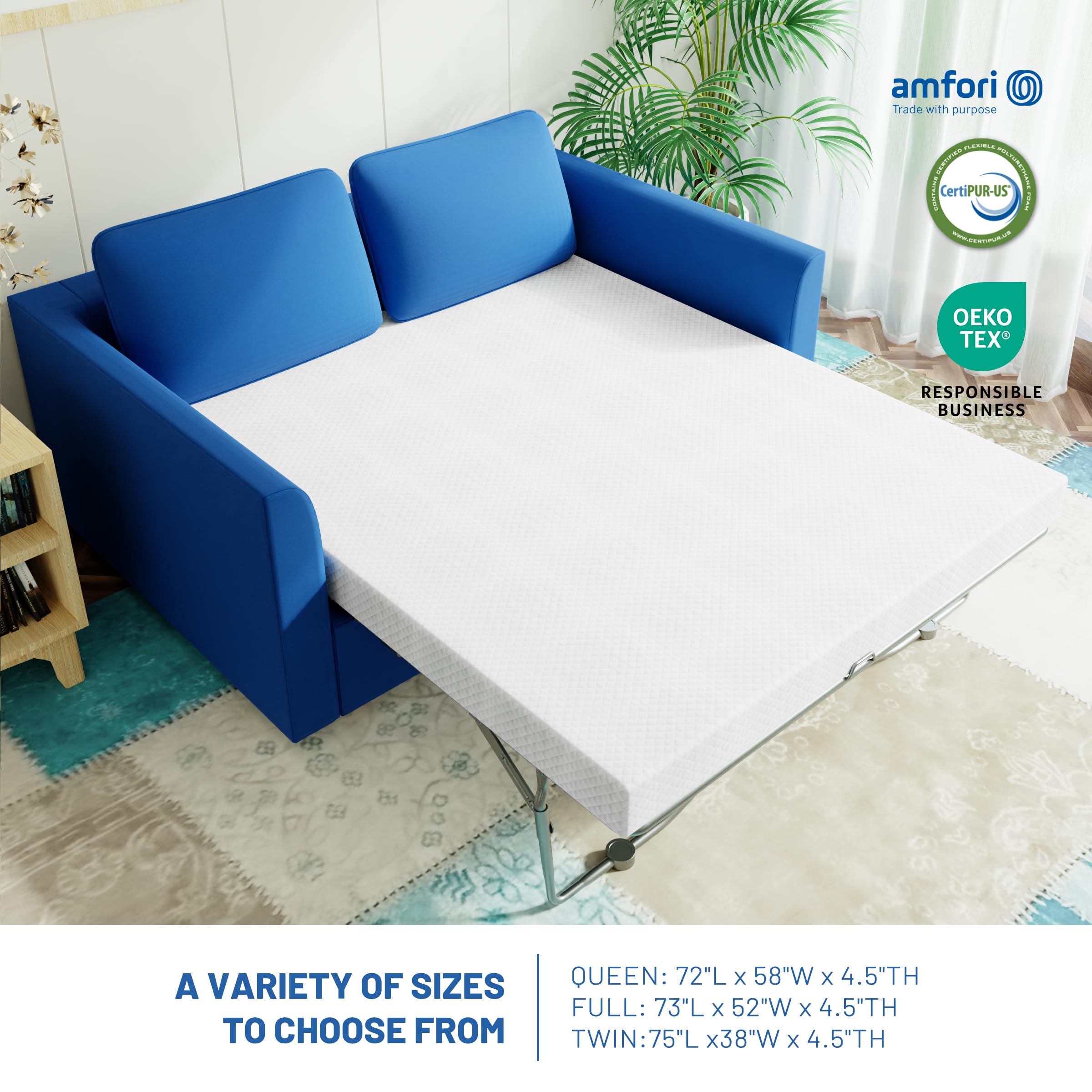 Rhyme source 4.5 Inch Cold Gel Memory Foam Sofa Bed Mattress Replacement for Sleeper Sofa and Couch Beds Queen Size Sofa CertiPUR-US Certified (Sofa Not Included)