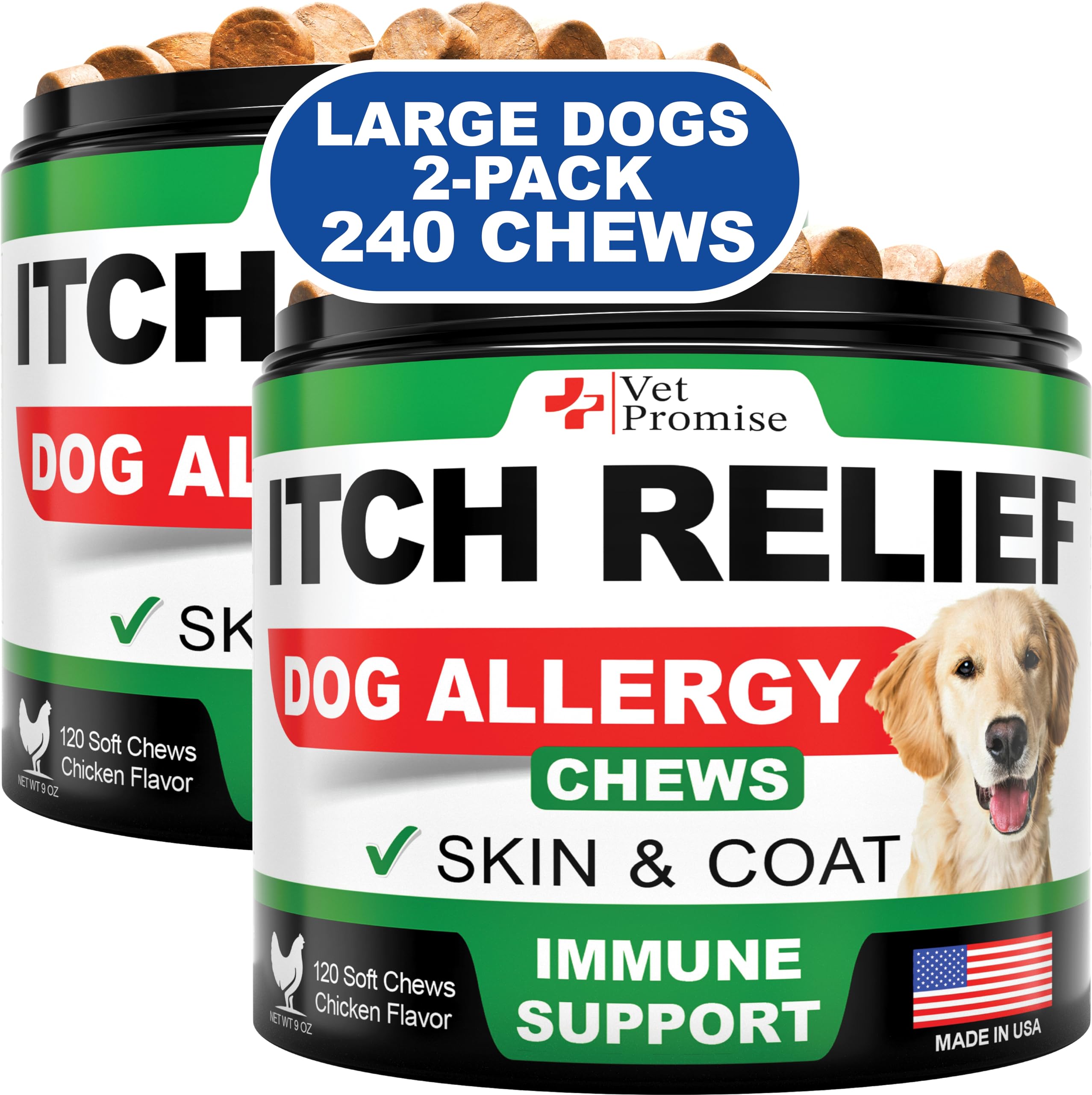 (2 Pack) Dog Allergy Chews - Itch Relief for Dogs - Dog Allergy Relief - Anti Itch for Dogs - Dog Itchy Skin - Dog Allergy Support - Immune Health Supplement - Made in USA - 240 Treats