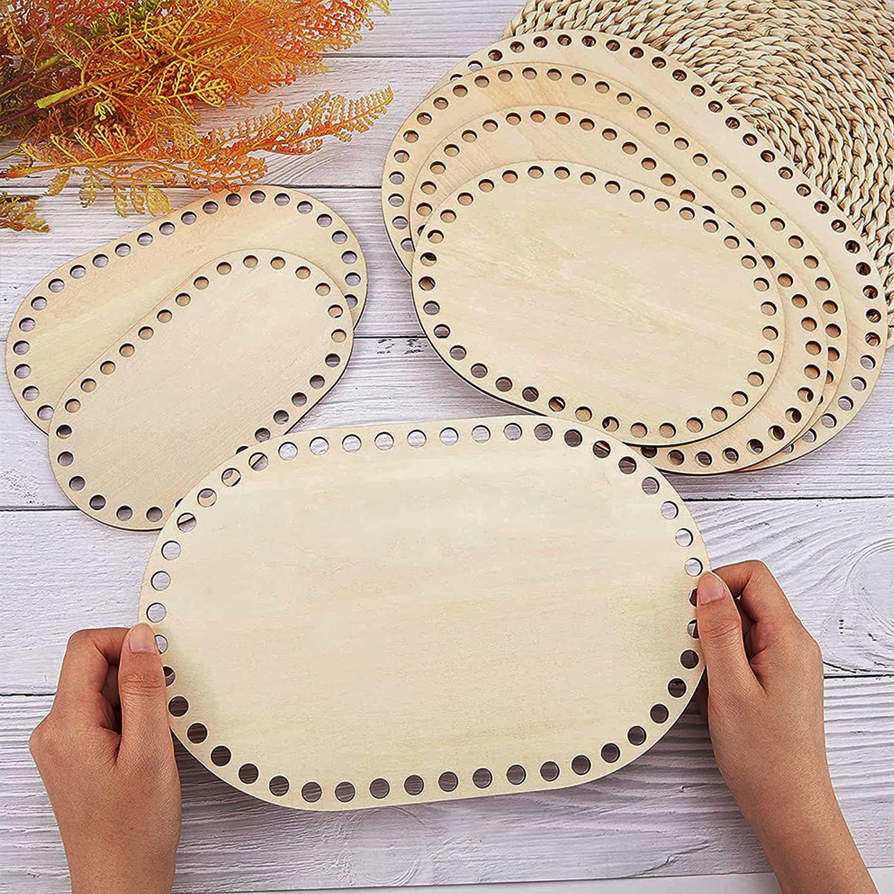 Yayatty 5 PCS Wooden Basket Bottom, Oval Crochet Knitting Basket Wood Base Shaper for DIY Basket Craft Weaving Making Supplies