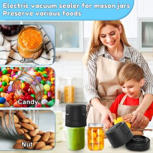 Electric Mason Jar Vacuum Sealer - 85kPa Strong Suction Vacuum Sealing Machine with Regular and Wide Mouth Mason Jar Lids - Silent Rechargeable Portable Vacuum Sealer for Food Storage or Fermentation